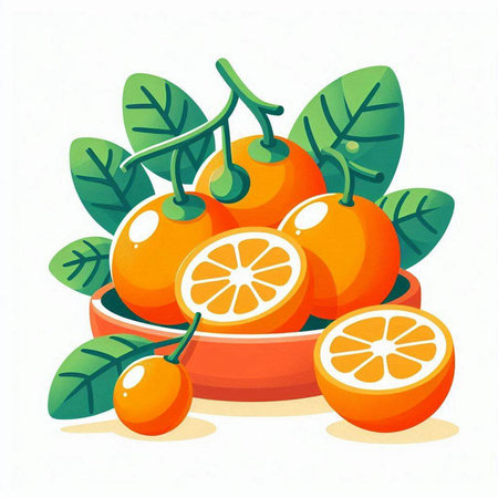 Kumquat on a branch with leaves. Vector illustration.のイラスト素材