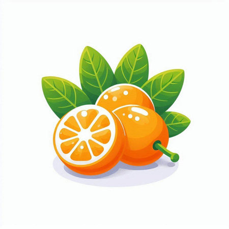 Orange fruit with leaves isolated on a white background. Vector illustration.のイラスト素材