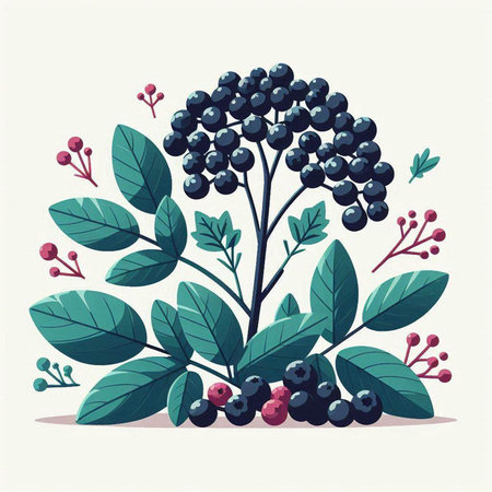 Bunch of blueberries with leaves and berries. Vector illustration.のイラスト素材