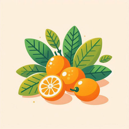 Citrus fruits and leaves. Vector illustration in flat style.のイラスト素材