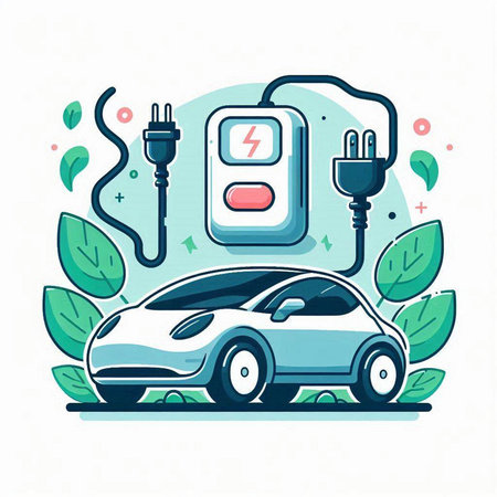 Electric car charging station vector illustration. Eco electric vehicle charging station.のイラスト素材