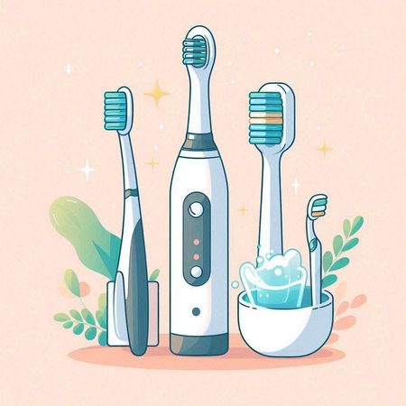 Electric toothbrush and toothpaste. Vector illustration in flat style.のイラスト素材