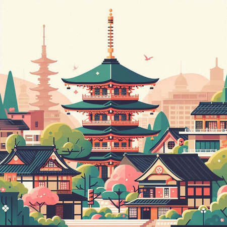 Kinkaku-ji temple in Tokyo, Japan. Vector illustration.のイラスト素材