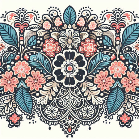 Vintage floral seamless pattern in indian style. Hand drawn vector illustrationのイラスト素材