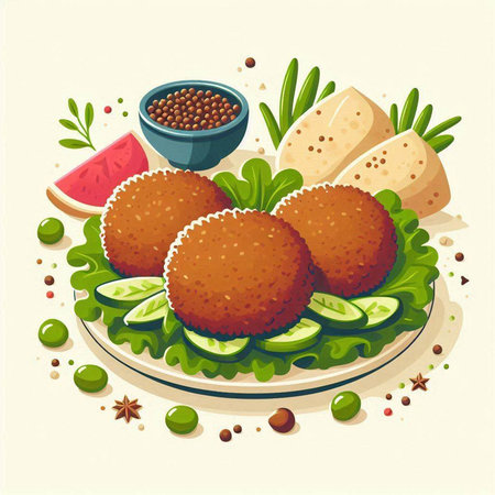 Illustration of fried arabic croquettes on a plateのイラスト素材