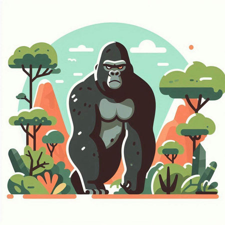Gorilla in the jungle. Vector illustration in flat style.のイラスト素材