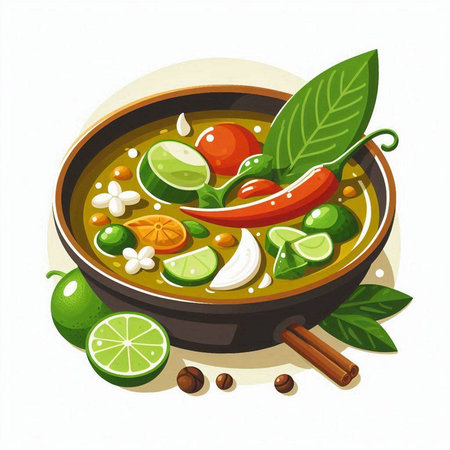 Thai food - Tom Yum soup in bowl. Vector illustration.のイラスト素材