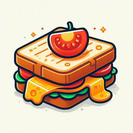Sandwich with tomato and cheese on white background. Vector illustration.のイラスト素材