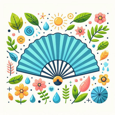 Hand fan isolated on white background. Vector illustration in cartoon style.のイラスト素材