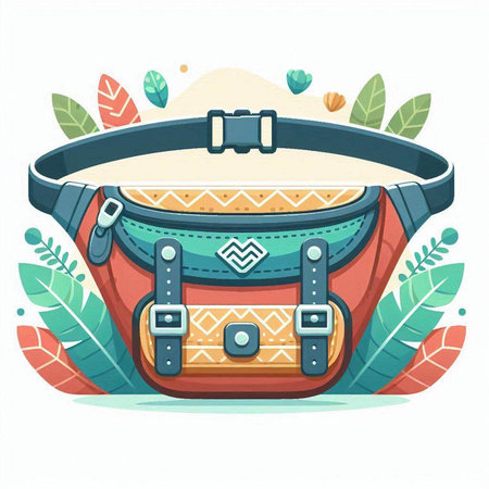 Fashionable bag with leather belt. Vector illustration in flat styleのイラスト素材