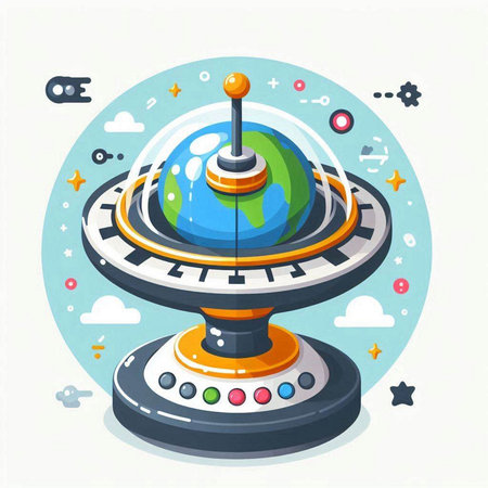 Futuristic flying saucer. Vector illustration in cartoon style.のイラスト素材
