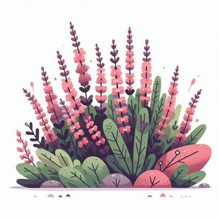 Vector illustration of a blooming heather. Decorative flowers.のイラスト素材
