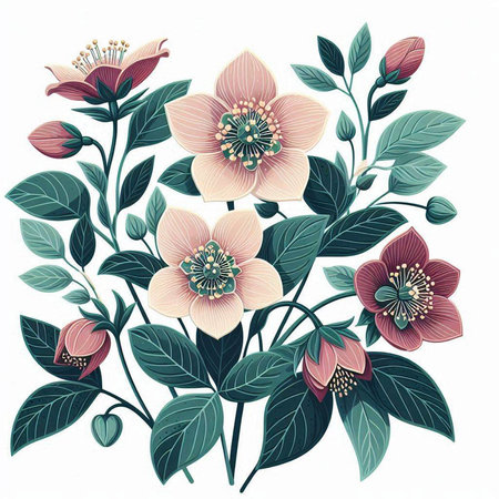 Flowers of hellebore (Helleborus)のイラスト素材