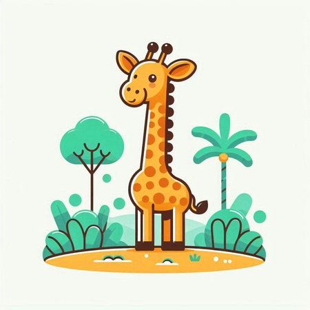 Giraffe in the jungle. Cute cartoon vector illustration.のイラスト素材