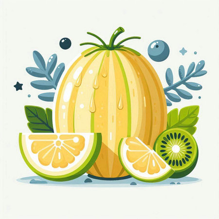 Melon and kiwi fruit. Vector illustration of melon.のイラスト素材