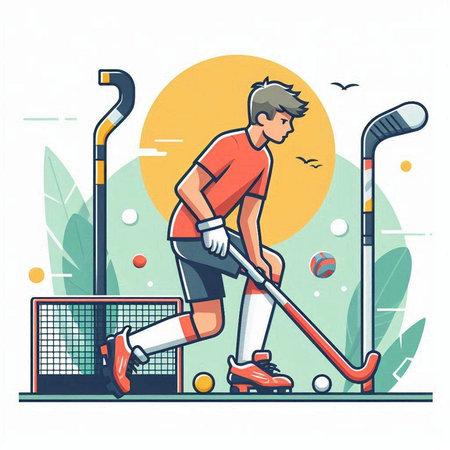 Ice hockey players on the field. Flat line art vector illustration.のイラスト素材