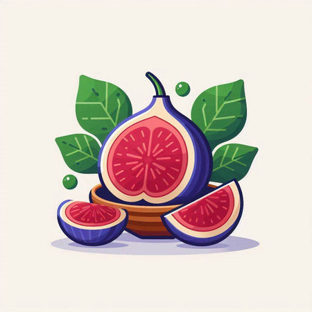 Figs and leaves vector illustration. Figs are a healthy vegetarian food.のイラスト素材