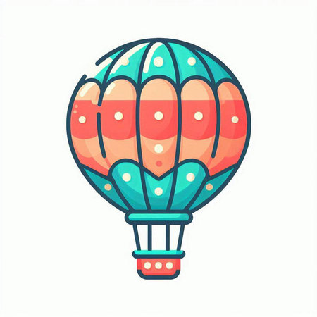 Hot air balloon icon. Colorful flat vector illustration isolated on white background.のイラスト素材