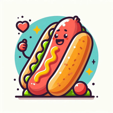 Hot dog vector illustration. Fast food icon. Cute cartoon style.のイラスト素材