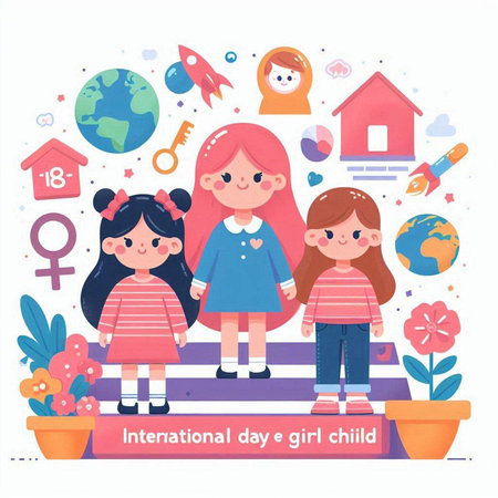 International Day of Older Persons. Vector Illustration of a Little Girls on White Background.のイラスト素材