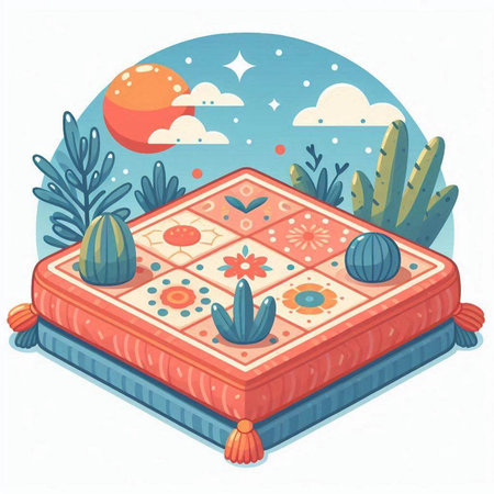 Vector illustration of a bed with cacti and succulentsのイラスト素材