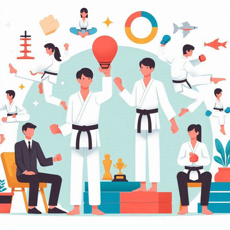 Taekwondo. Karate or taekwondo training. Vector illustrationのイラスト素材