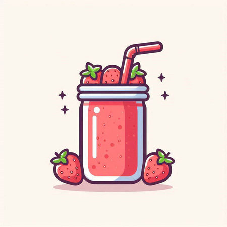 Strawberry smoothie in jar with straw. Vector illustration.のイラスト素材