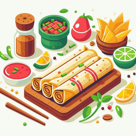 Cute cartoon pancake roll. Vector illustration isolated on white background.のイラスト素材