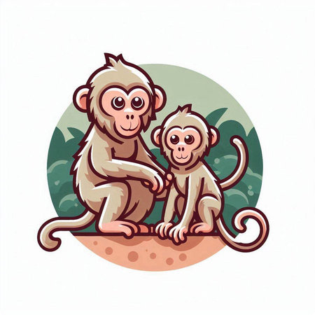 Monkey family. Vector illustration on white background. Monkeys.のイラスト素材