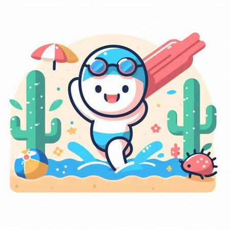 Cute boy swimming in the pool. Vector illustration in cartoon style.のイラスト素材