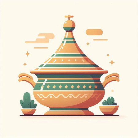 Vector illustration of earthenware pot with ornament. Flat style.のイラスト素材