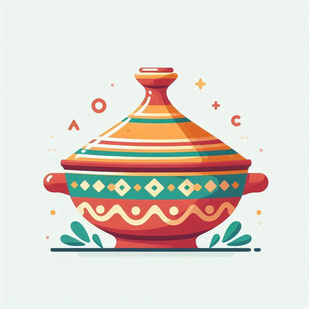 Colorful vase with floral ornament. Vector illustration in flat styleのイラスト素材