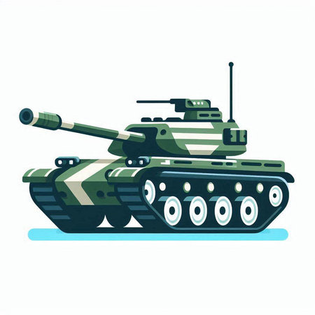 Military tank on a white background. Vector illustration in cartoon style.のイラスト素材