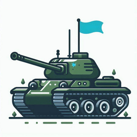Military tank with blue flag on the white background. Vector illustration.のイラスト素材