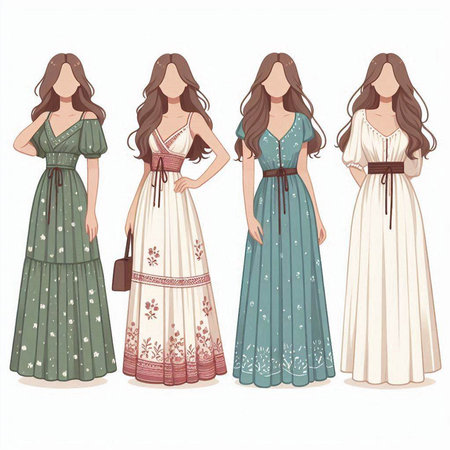 Women's dresses. Set of women's dresses. Vector illustration.のイラスト素材