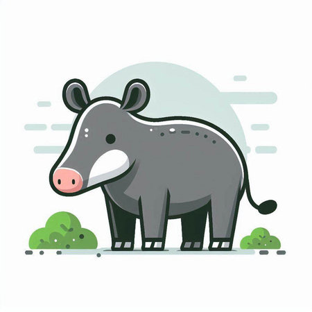 Vector illustration of cute cartoon hippopotamus. Wild animal. Flat style.のイラスト素材