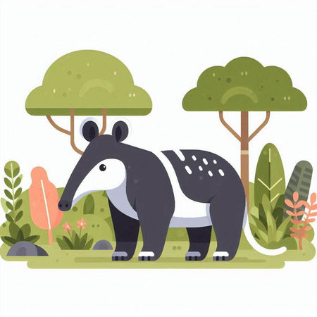 Tapir in the jungle. Vector illustration in flat cartoon style.のイラスト素材