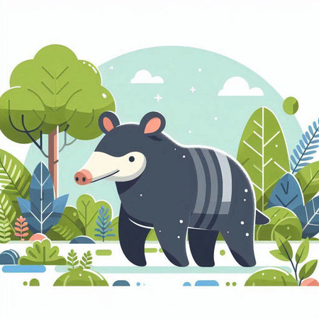Cute cartoon bear in the jungle. Vector illustration for your designのイラスト素材