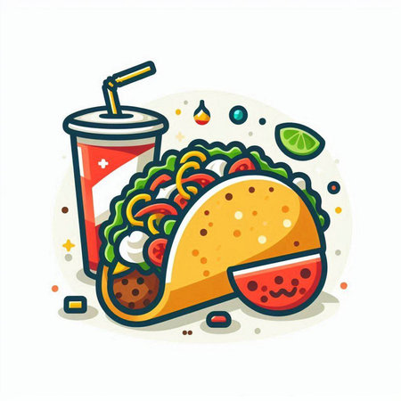Taco with cola. Fast food icon. Vector flat illustrationのイラスト素材