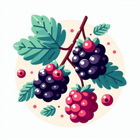 Branch of blackberry with berries on white background. Vector illustration.のイラスト素材