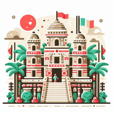 Hindu temple. Vector illustration of Hindu temple in flat style.のイラスト素材
