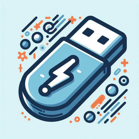 Usb flash drive with lightning symbol, isometric vector illustration.のイラスト素材