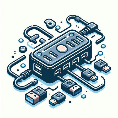 Vector illustration of cable plug in socket on blue background. Isometric style.のイラスト素材