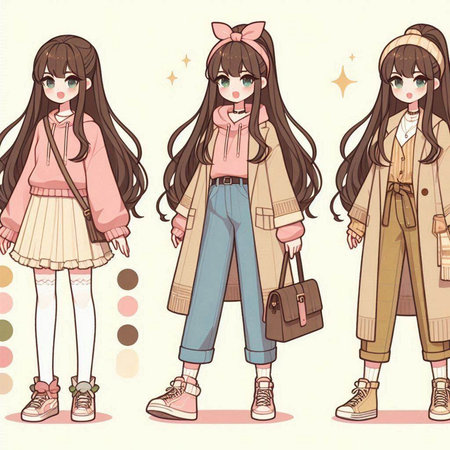 Fashion girls. Vector illustration of fashion girls in brown coat.のイラスト素材