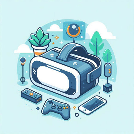 Virtual reality concept. VR glasses, gamepad, gamepad, joystick. Vector illustrationのイラスト素材