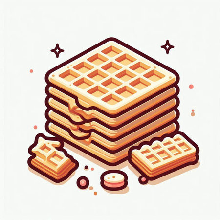 Belgian waffles on a white background. Vector illustration in cartoon style.のイラスト素材