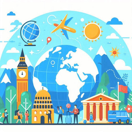 Travel around the world. Vector illustration in flat style. Travel around the world.のイラスト素材