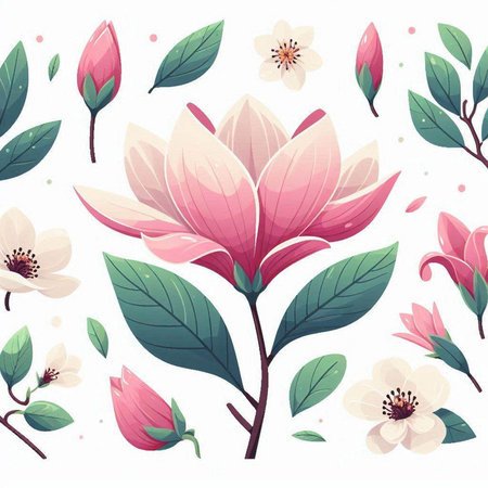 Magnolia flowers. Seamless floral pattern. Vector illustration.のイラスト素材