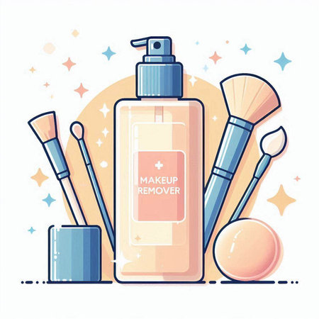 Makeup products. Vector illustration in flat style on white background.のイラスト素材