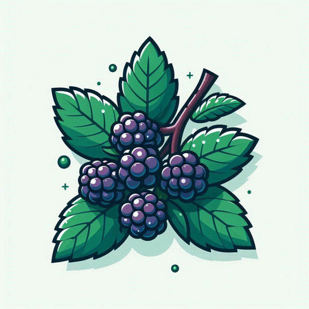 Bunch of blackberries with leaves. Vector illustration in cartoon style.のイラスト素材
